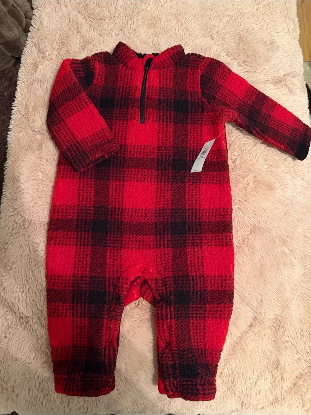 Old Navy Red and Black Plaid Fleece Baby One-Piece